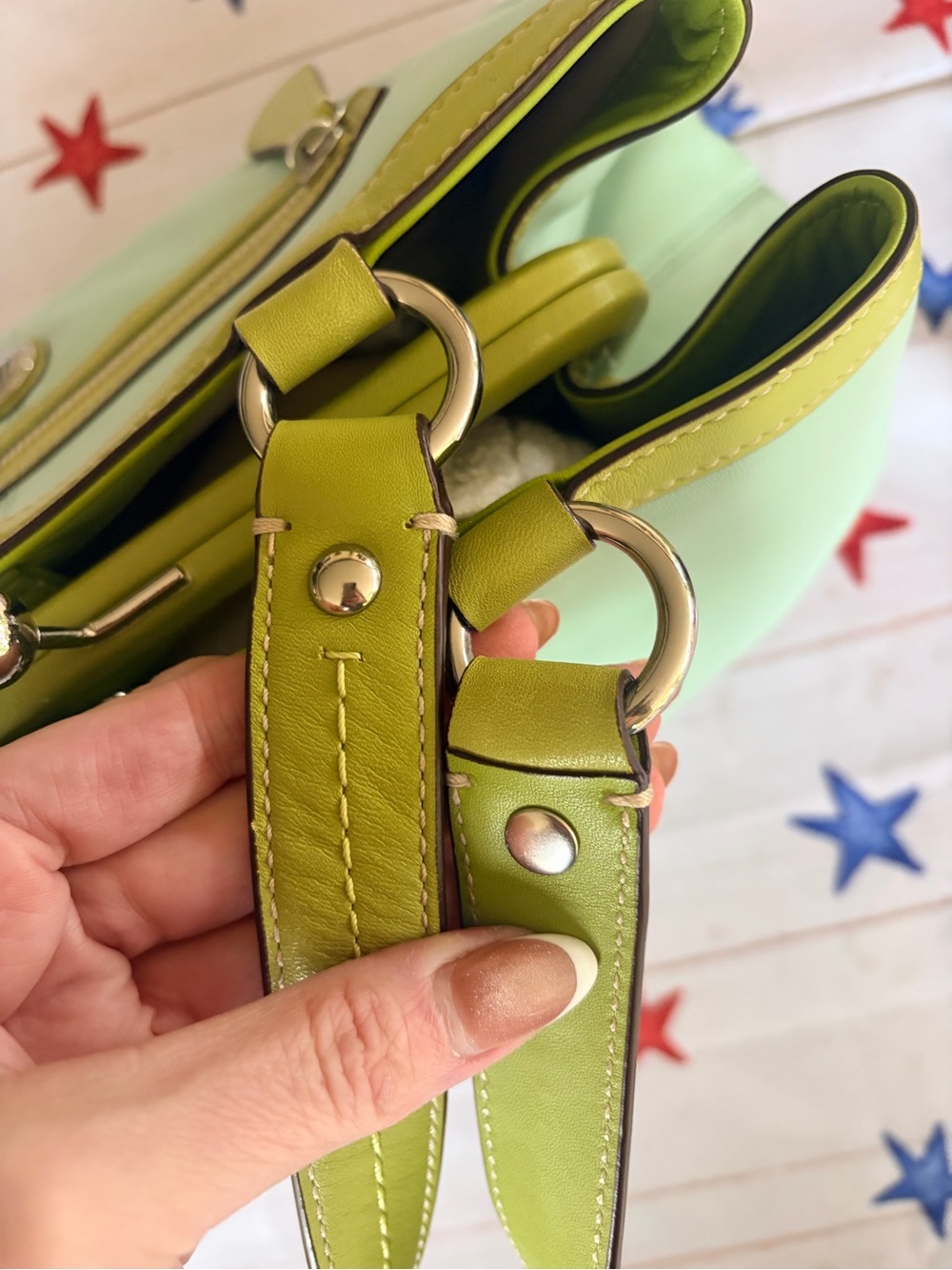 Coach Vintage Kisslock Leather Frame Satchel Bag Mint & Lime Green Y2K - Picture 10 of 11